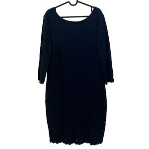 NWOT Ronni Nicole 16 navy blue, lined, eyelet, 3/4 sleeve, boat neck dress